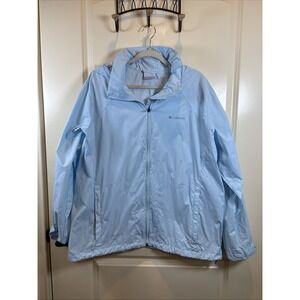 Columbia Jacket Womens Baby Blue Lightweight Waterproof Rain Wind Packable 2X